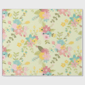 Papier Cadeau Flores vert rose jaune (Plat)