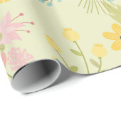 Papier Cadeau Flores vert rose jaune (Coin rond)