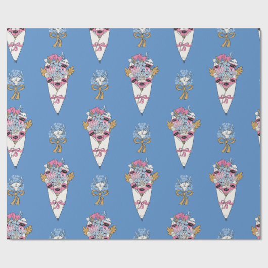 Papier Cadeau Flower & Perfume Bouquet Bundle on blue (Plat)