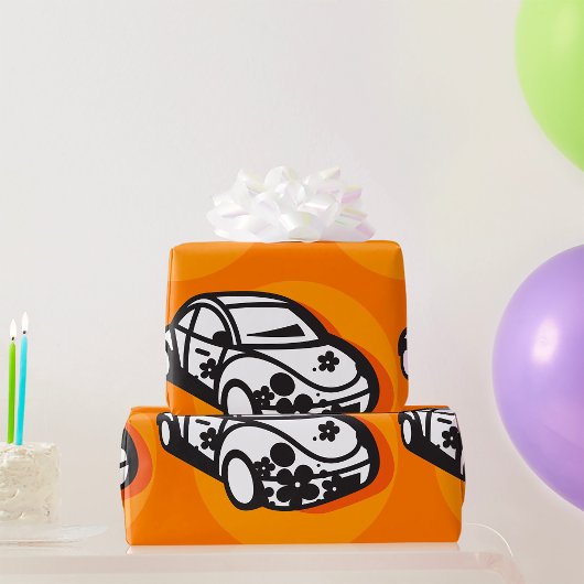 Papier Cadeau Flower Power Car Cute Hippie Style