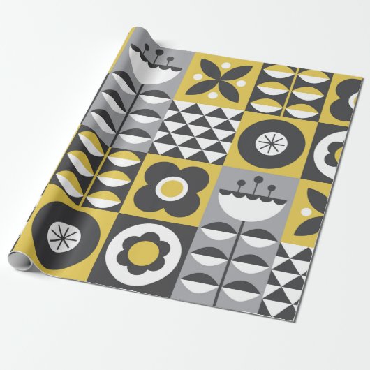 Papier Cadeau Flower seamless pattern design. Scandinavian style (Déroulé)