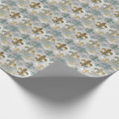 Papier Cadeau Fluer de Lis | Bleu et or doux (Coin)