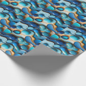 Papier Cadeau Fluid Blue Waves Pebbles Or Accent Abstrait (Coin)