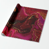 Papier Cadeau Fluid Red Gold Elégant Motif Marbre (Déroulé)