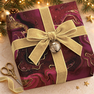 Papier Cadeau Fluid Red Gold Elégant Motif Marbre