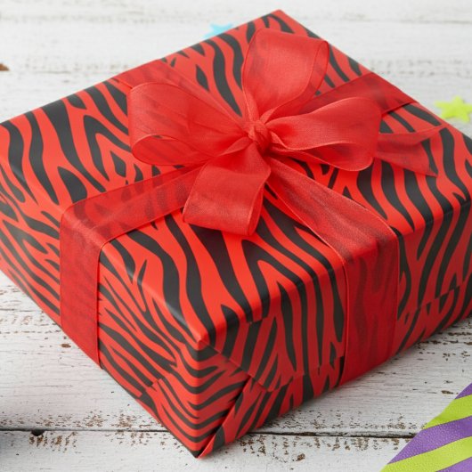 Papier Cadeau Fluorescent Red Small Zebra Print