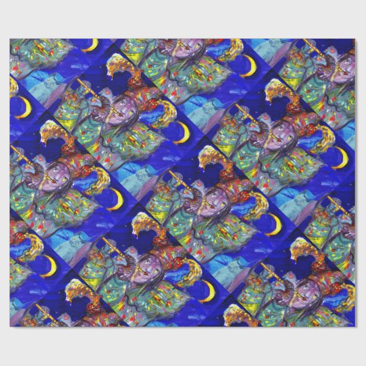 Papier Cadeau FLUTISTE EN BLEU / Soirée Carnaval vénitien (Plat)