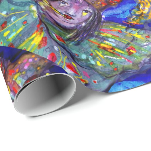 Papier Cadeau FLUTISTE EN BLEU / Soirée Carnaval vénitien (Coin rond)