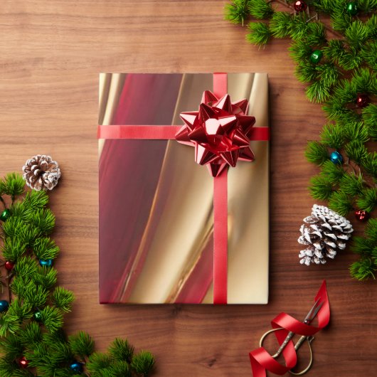 Papier Cadeau Flux Abstrait Art-Rouge et Or- (Cadeau de vacances)