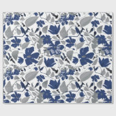 Papier Cadeau Flux Blue Grey Clematis Vin Floral (Plat)