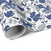 Papier Cadeau Flux Blue Grey Clematis Vin Floral (Coin rond)