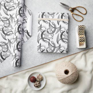 Papier Cadeau Flying Dragon in dark gray and white.
