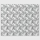 Papier Cadeau Flying Dragon in dark gray and white. (Plat)