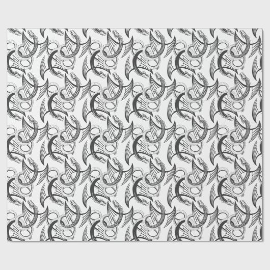 Papier Cadeau Flying Dragon in dark gray and white. (Plat)