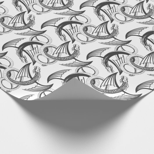 Papier Cadeau Flying Dragon in dark gray and white. (Coin)