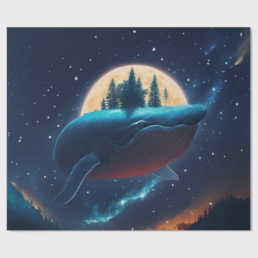 Papier Cadeau Flying Humpback Baleine Lune Mer Lumière Forêts St (Plat)