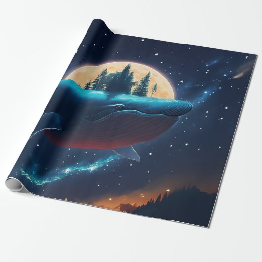 Papier Cadeau Flying Humpback Baleine Lune Mer Lumière Forêts St (Déroulé)