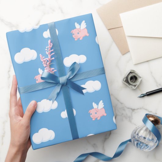 Papier Cadeau Flying Pig Cute Piglet with Wings Pattern (Cadeaux)