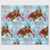 Papier Cadeau Flying Superhero Comic Style rouge et jaune héros (Plat)