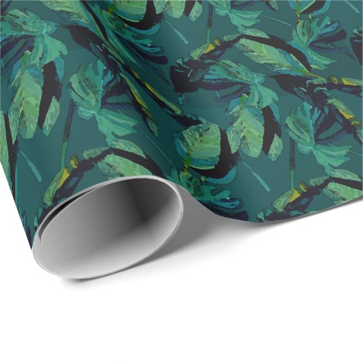 Papier Cadeau Foliage Feuille de l'aquarelle de la Jungle tropic (Coin rond)