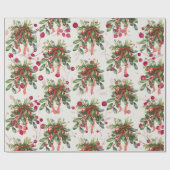 Papier Cadeau Foliage Rouge Ruban Noël Holly (Plat)