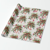 Papier Cadeau Foliage Rouge Ruban Noël Holly (Déroulé)