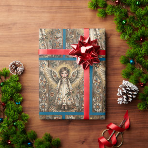 Papier Cadeau Folk Art Ange de Noël