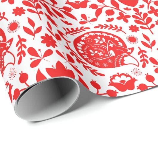 Papier Cadeau Folk Art Sleeping Fox Gift (Coin rond)