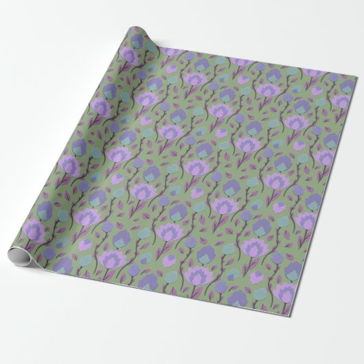 Papier Cadeau Folklore Floral Moderne // Mauve violet (Déroulé)