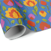 Papier Cadeau Folkore floral moderne // Jaune-rouge-bleu (Coin rond)