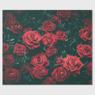 Papier Cadeau Fond à motif floral de roses rouges foncées lunati