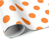Papier Cadeau Fond blanc pois orange (Coin rond)