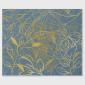 Papier Cadeau Fond bleu feuille d'or classique (Plat)