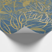 Papier Cadeau Fond bleu feuille d'or classique (Coin)
