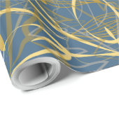 Papier Cadeau Fond bleu feuille d'or classique (Coin rond)