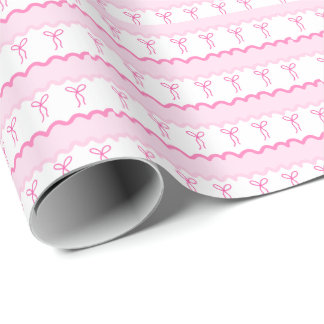 Papier Cadeau Fond girly rose et blanc nœuds coquette