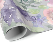 Papier Cadeau Fond gris floral rose violet (Coin rond)