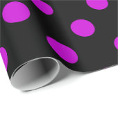 Papier Cadeau Fond noir pois violets (Coin rond)