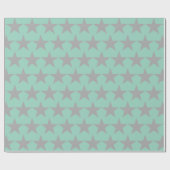 Papier Cadeau - Fond Sarcelle Étoile Grise (Plat)