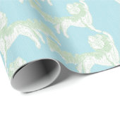 Papier Cadeau Foo Dog Waltz in Green and Aqua (Coin rond)