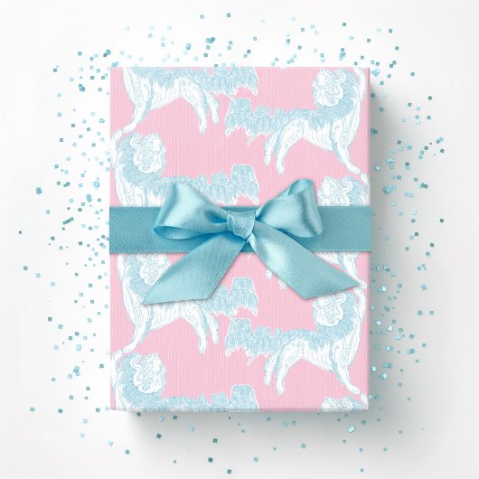 Papier Cadeau Foo Dog Waltz in Pink and Aqua