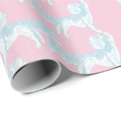 Papier Cadeau Foo Dog Waltz in Pink and Aqua (Coin rond)