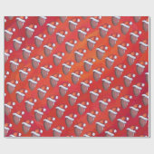 Papier Cadeau Football à Santa Hat sur Rouge (Plat)