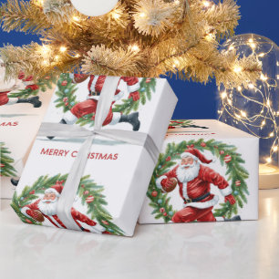 Papier Cadeau Football de Noël avec le Père Noël