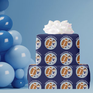Papier Cadeau Football Enfant Personnalisé Garçon Bleu Joyeux 
