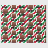 Papier Cadeau Football Noël Ajouter le nom Bande rouge & vert (Plat)