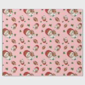 Papier Cadeau Football Noël rose Gnome Père Noël Holly (Plat)