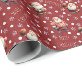 Papier Cadeau Football Père Noël sur rouge (Coin rond)