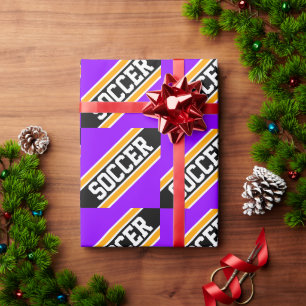 Papier Cadeau FOOTBALL Sportif Violet Orange Noir Rayures