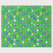 Papier Cadeau Footballs, Chemises bleues, & Ventilateurs (Plat)